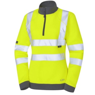 Leo Workwear Elberry ISO 20471 Class 2 Women's EcoViz PC 1/4 Zip Sweatshirt Yellow